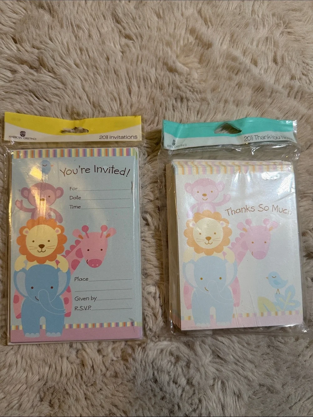 ✨American Greeting Animal Baby Shower Party Invitations and Thank You Cards ✨